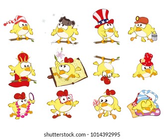 Vector Set of Cute Chickens in Different Poses for you Design. Cartoon Character