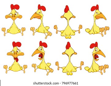 Vector Set of Cute Chickens in Different Poses for you Design. Cartoon Character