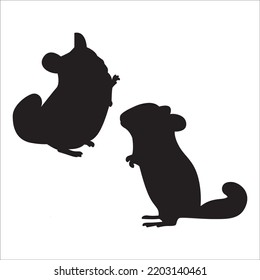 Conjunto Vector De Silhouettes Chinchilla Cuta Ilustración Aislada En Fondo Blanco