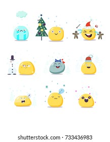 Vector set of cute Christmas emoji characters. Flat style.