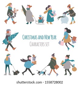 Vector set of cute Christmas people characters.