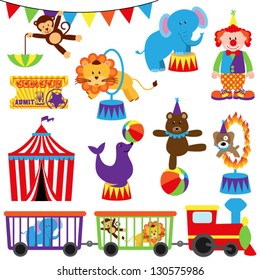 Vector Set of Cute Circus Themed Images - EPS10