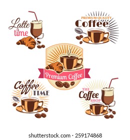 Vector set of cute coffee shop logos and labels for your design