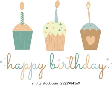 conjunto de vectores con quequitos de color adorables para la celebración de la fiesta de cumpleaños