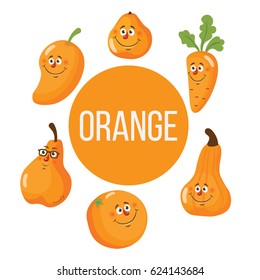 Vector set of cute color emoticon fruits and vegetables. You can use for food icon, background, labels, education card, banner or sticker.