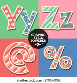 Conjunto de vectores de tipografía infantil adorable y colorida. Letras mayúsculas y minúsculas 