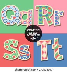 Vector set of cute colorful children font. Uppercase and lowercase letters 