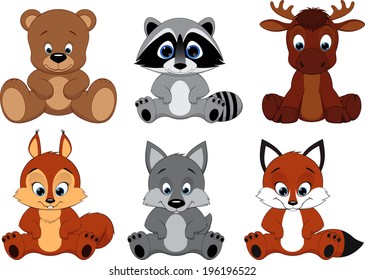 Vector Set Cute colorful exotic animals collection