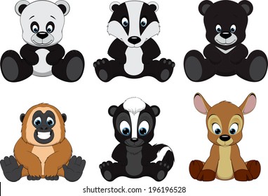 Vector Set Cute colorful exotic animals collection