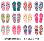 Vector set with cute and colorful summer flip flops for beach holiday designs