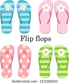 Vector set with cute and colorful summer flip flops for beach holiday designs