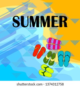 Vector set with cute and colorful summer slippers. Beach vacation. Vector background.