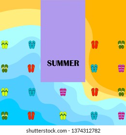Vector set with cute and colorful summer slippers. Beach vacation. Vector background.