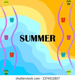 Vector set with cute and colorful summer slippers. Beach vacation. Vector background.