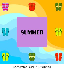 Vector set with cute and colorful summer slippers. Beach vacation. Vector background.