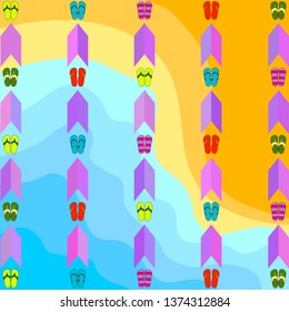 Vector set with cute and colorful summer slippers. Beach vacation. Vector background.