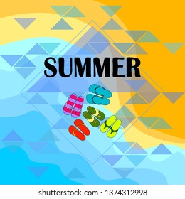 Vector set with cute and colorful summer slippers. Beach vacation. Vector background.