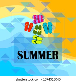 Vector set with cute and colorful summer slippers. Beach vacation. Vector background.