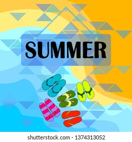 Vector set with cute and colorful summer slippers. Beach vacation. Vector background.