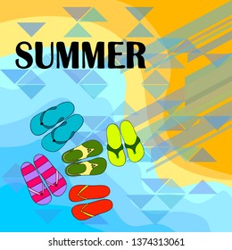 Vector set with cute and colorful summer slippers. Beach vacation. Vector background.