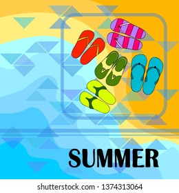 Vector set with cute and colorful summer slippers. Beach vacation. Vector background.