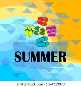 Vector set with cute and colorful summer slippers. Beach vacation. Vector background.