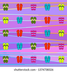 Vector set with cute and colorful summer slippers. Beach vacation. Vector background.