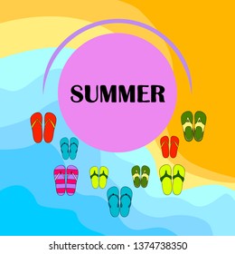 Vector set with cute and colorful summer slippers. Beach vacation. Vector background.