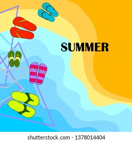 Vector set with cute and colorful summer slippers. Beach vacation. Vector background.