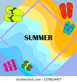 Vector set with cute and colorful summer slippers. Beach vacation. Vector background.