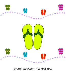 Vector set with cute and colorful summer slippers. Beach vacation. Vector background.