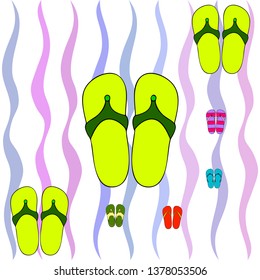 Vector set with cute and colorful summer slippers. Beach vacation. Vector background.