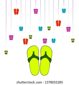 Vector set with cute and colorful summer slippers. Beach vacation. Vector background.