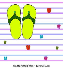 Vector set with cute and colorful summer slippers. Beach vacation. Vector background.