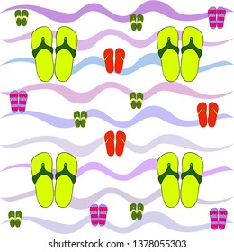 Vector set with cute and colorful summer slippers. Beach vacation. Vector background.