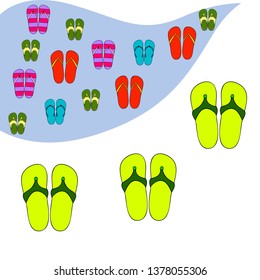 Vector set with cute and colorful summer slippers. Beach vacation. Vector background.