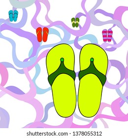Vector set with cute and colorful summer slippers. Beach vacation. Vector background.