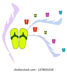 Vector set with cute and colorful summer slippers. Beach vacation. Vector background.
