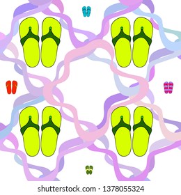 Vector set with cute and colorful summer slippers. Beach vacation. Vector background.