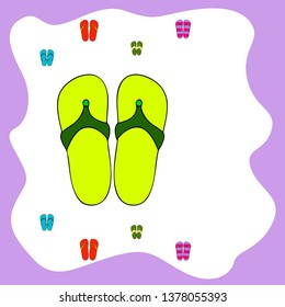 Vector set with cute and colorful summer slippers. Beach vacation. Vector background.