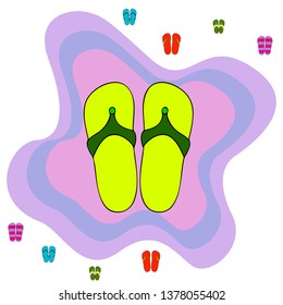 Vector set with cute and colorful summer slippers. Beach vacation. Vector background.