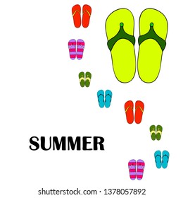 Vector set with cute and colorful summer slippers. Beach vacation. Vector background.