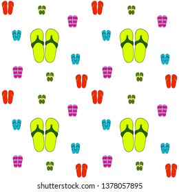 Vector set with cute and colorful summer slippers. Beach vacation. Vector background.