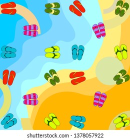 Vector set with cute and colorful summer slippers. Beach vacation. Vector background.
