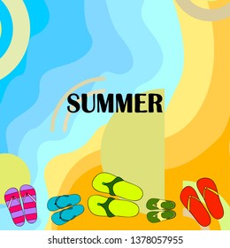 Vector set with cute and colorful summer slippers. Beach vacation. Vector background.