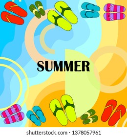 Vector set with cute and colorful summer slippers. Beach vacation. Vector background.
