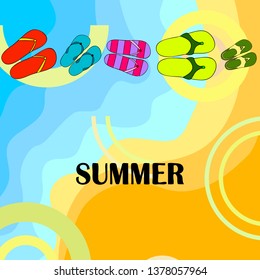 Vector set with cute and colorful summer slippers. Beach vacation. Vector background.