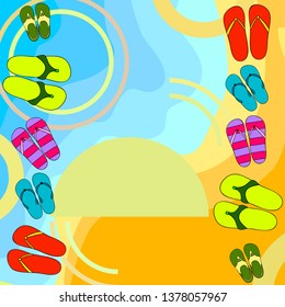 Vector set with cute and colorful summer slippers. Beach vacation. Vector background.