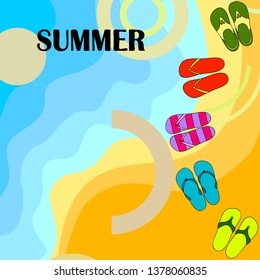 Vector set with cute and colorful summer slippers. Beach vacation. Vector background.