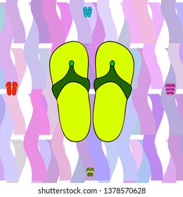 Vector set with cute and colorful summer slippers. Beach vacation. Vector background.